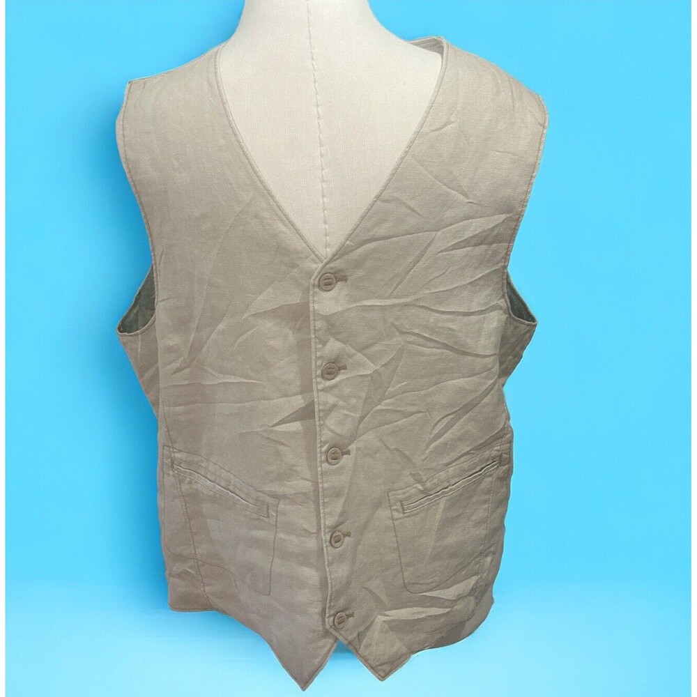 The Territory Ahead Take It Easy Linen Vest Tan /Beige Size Large EUC